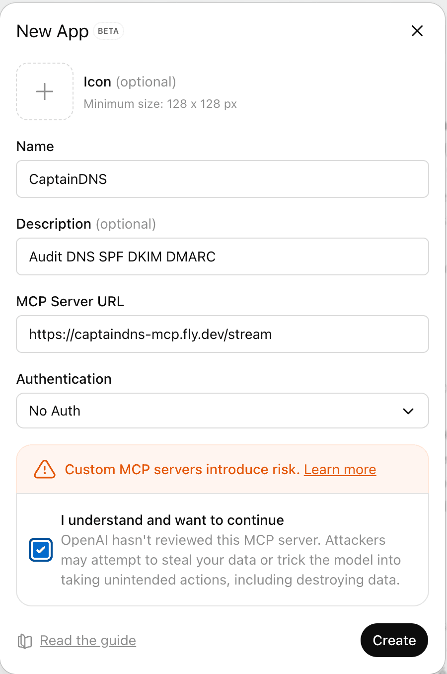 Screenshot: create connector