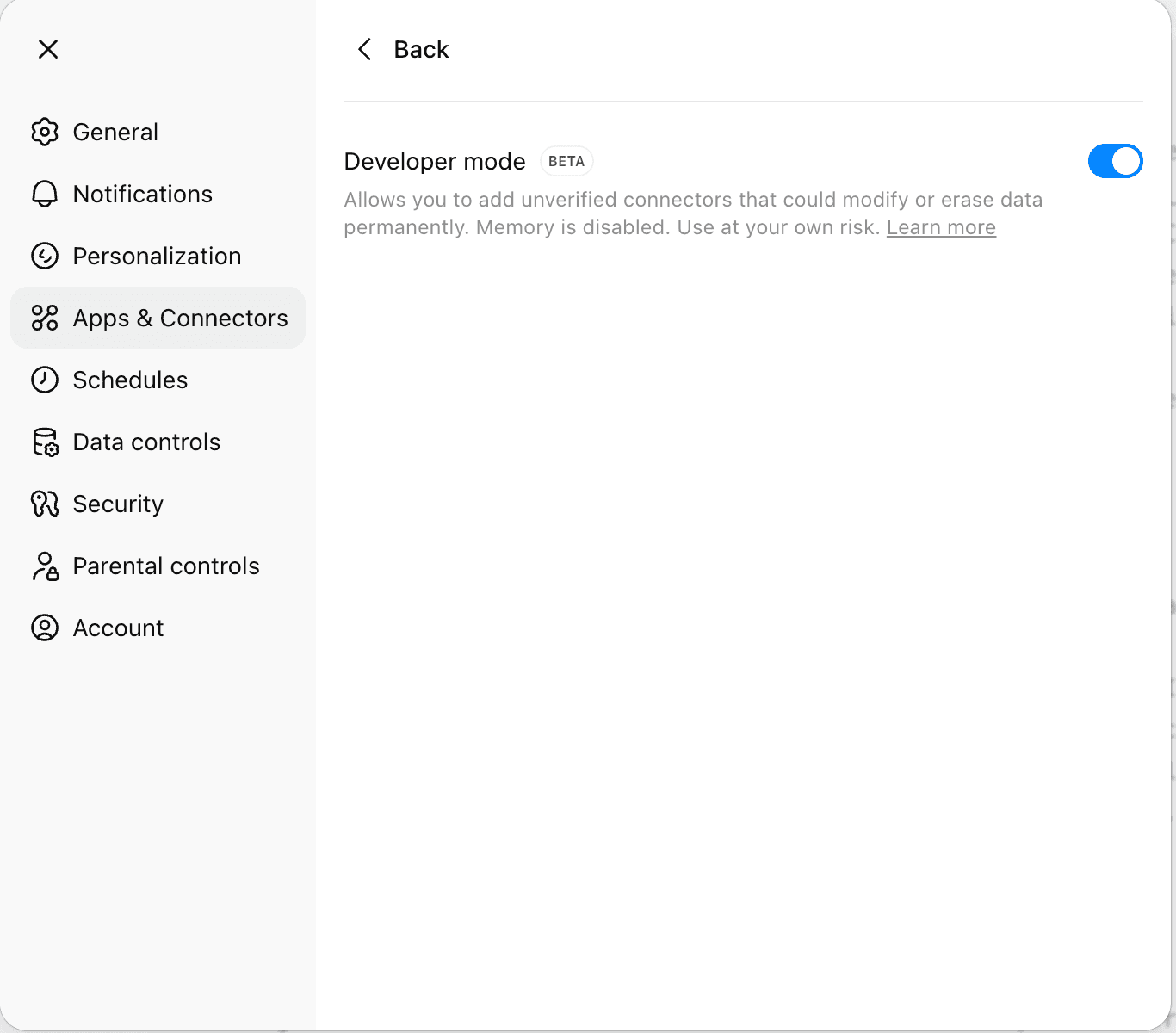 Screenshot: enable developer mode