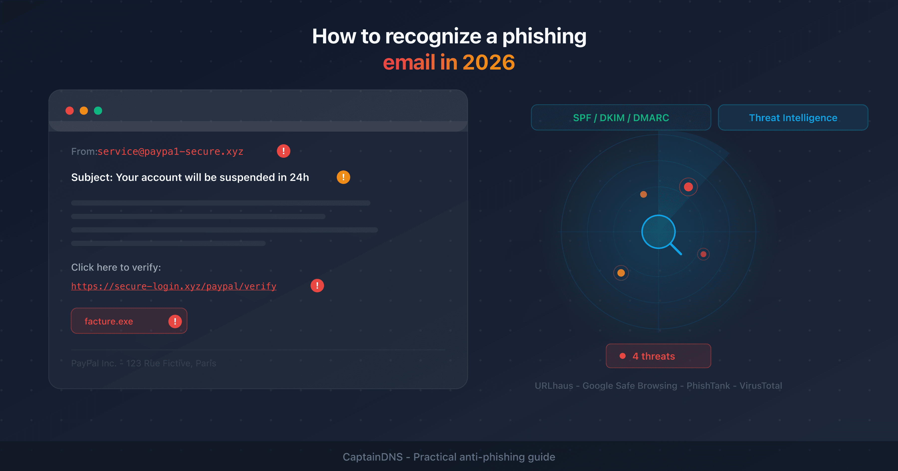 Anatomy of a phishing email with annotated warning signs